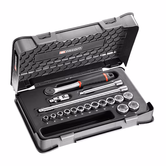 J.161B  J.161-2P6 3/8' SOCKET SET 6PT MM 18PC